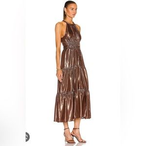 A.L.C. Elara dress in color bitter chocolate, gold, & silver